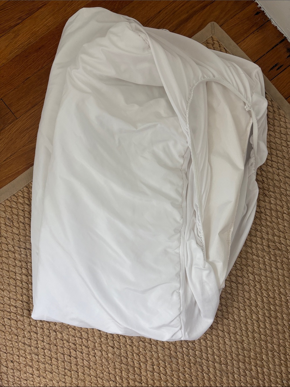 White Fitted Crib Mattress Protector / Cover NEVER USED